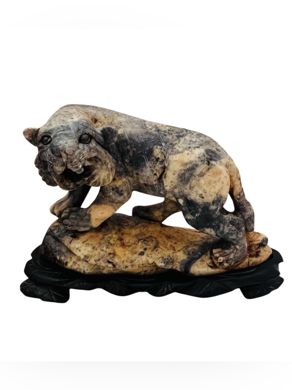 Vintage Stone Carved Tiger Marbled Sculpture